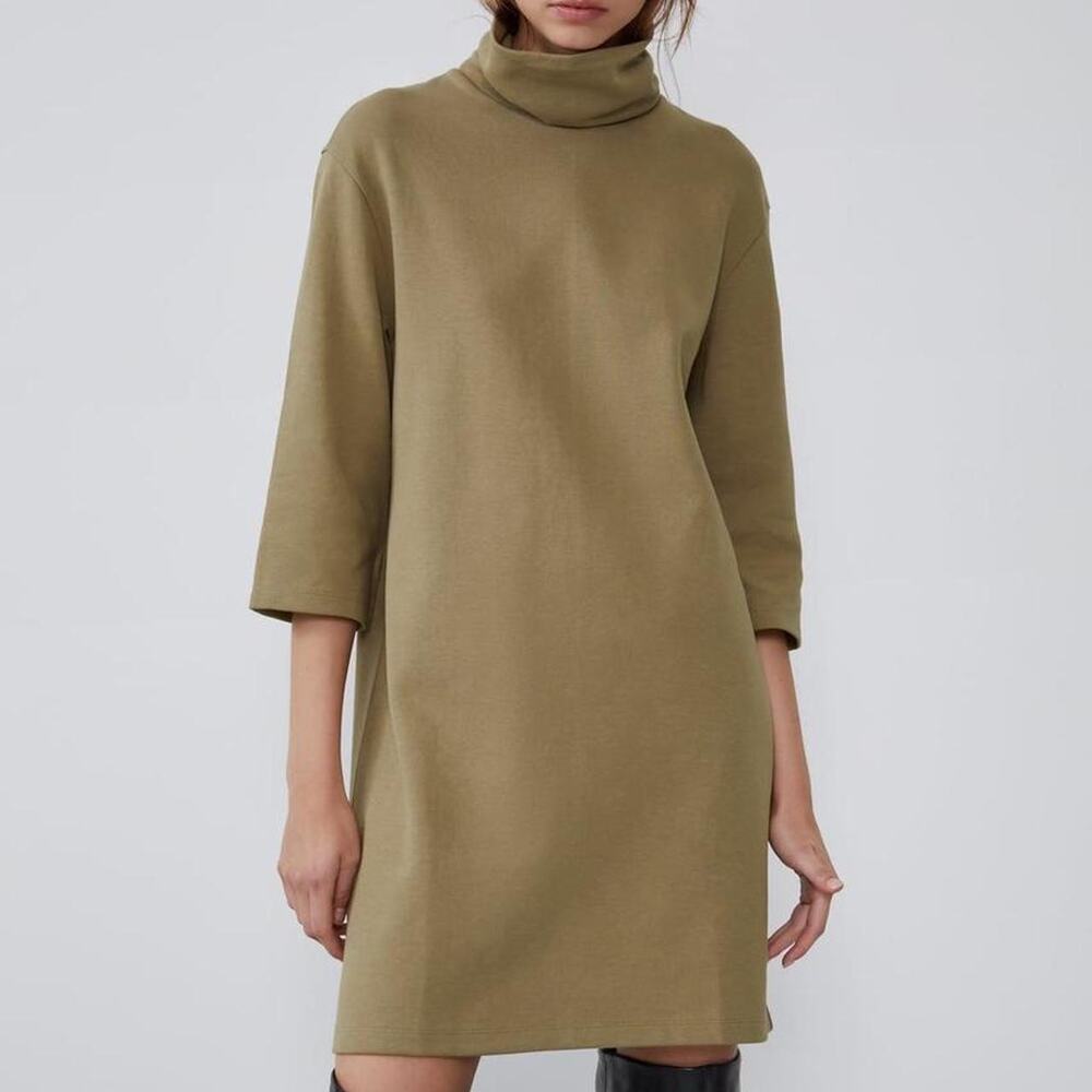 ✨2/$30✨Zara Olive Green Oversized Turtleneck Shirt Dress Medium Minimalist